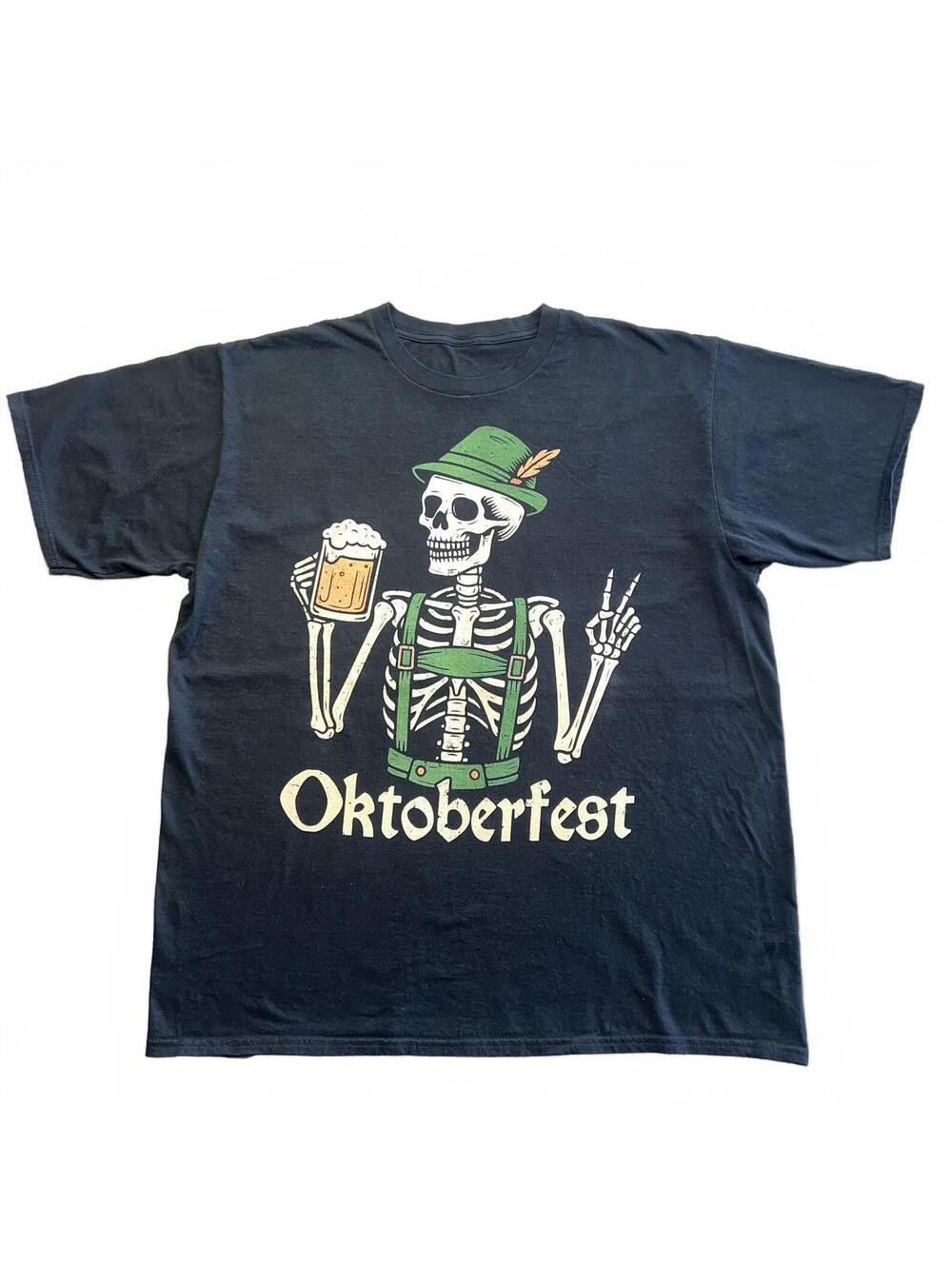 Oktoberfest Skeleton Graphic T-Shirt Size L Black